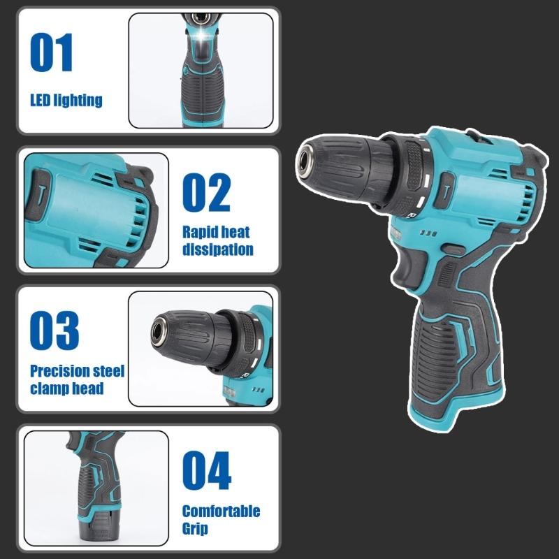 Electric Impact Drill Brushless Cordless Screwdriver Rechargeable Power Tool Electric Screwdriver Power Drilling Tool
