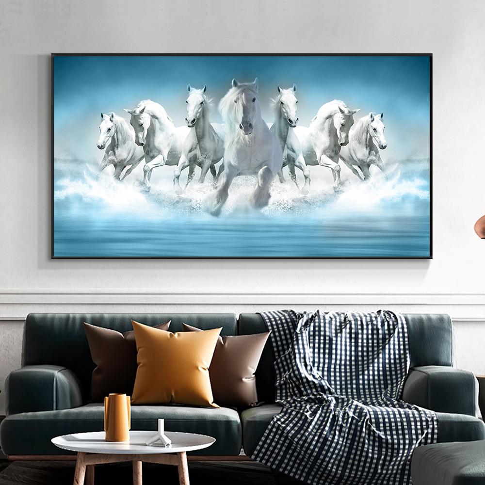 White Galloping Horse Oil Painting Animal Posters and Prints Modern Wall Art Pictures In the Living Room