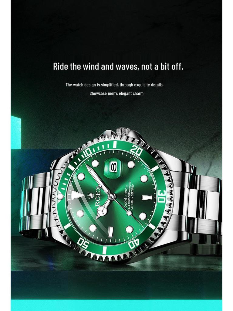 Authentische Herren Quarz Grüne Submariner Uhr - Vollautomatisch Klassischer Rolex Stil