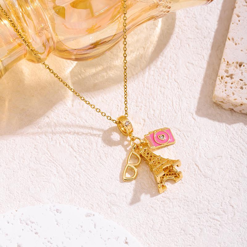 Trendy European & American Pendant Necklace with Camera, Lipstick, Bear, Airplane & High Heels Charms