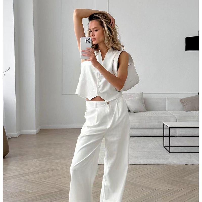 European and American Summer Fashion Sleeveless V-neck Vest Vest Trousers Set V-Neck Vest and Pants Set