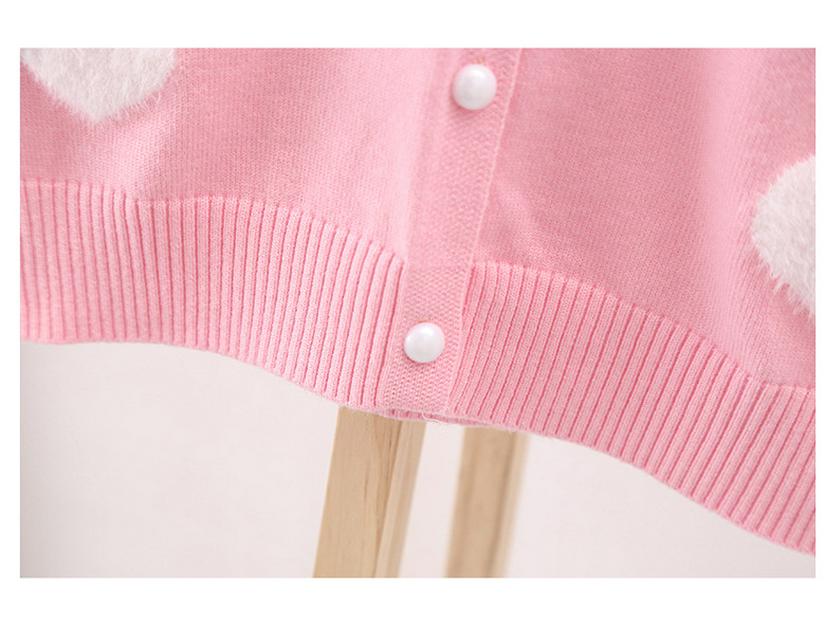 Jinbei Girls' Heart Jacquard Faux Mink Cardigan - Autumn Baby Round Neck Sweater