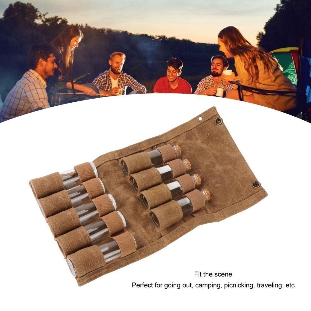 

Canvas Spice Bottle Bag 9 Pockets Spice Bottle Storage Bag Durable Seasoning Jar Holder Camping