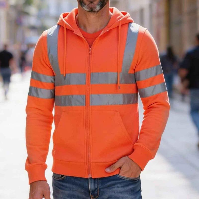 2026 Trending Men's Apparel: Everyday Outdoor, Hiking, Reflective Stripes, Zippered Hooded Top, Jacket, Men's