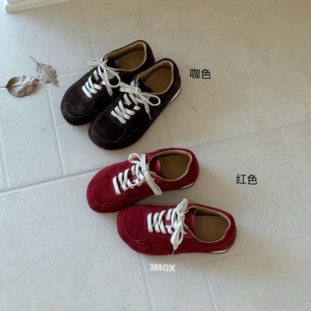 Dexun Shoes Women's Retro Flat Baseplate Shoes Couple Turning Fur British Style Sports Forrest Gump Shoes Round Head Derby Shoes