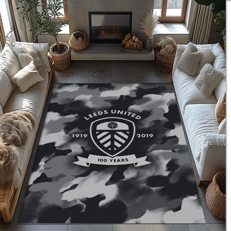 Leeds United Voetbal Print Kristalfluweel Tapijt, Comfortabel Waterabsorberend Antislip Binnen Vloerkleed