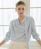 NONLOCAL Draped Neck Tie Blouse - Light Blue