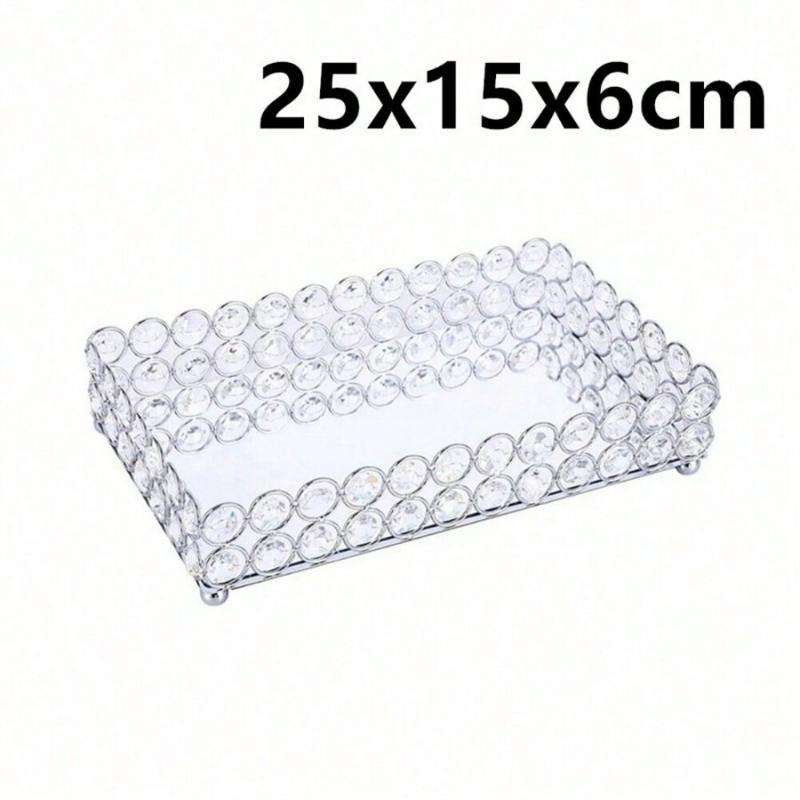 Crystal Mirror Tray, Cosmetics Tray, Perfume and Jewelry Display Tray, Table Decoration Fruit Tray for Holding Metal Cake Tray