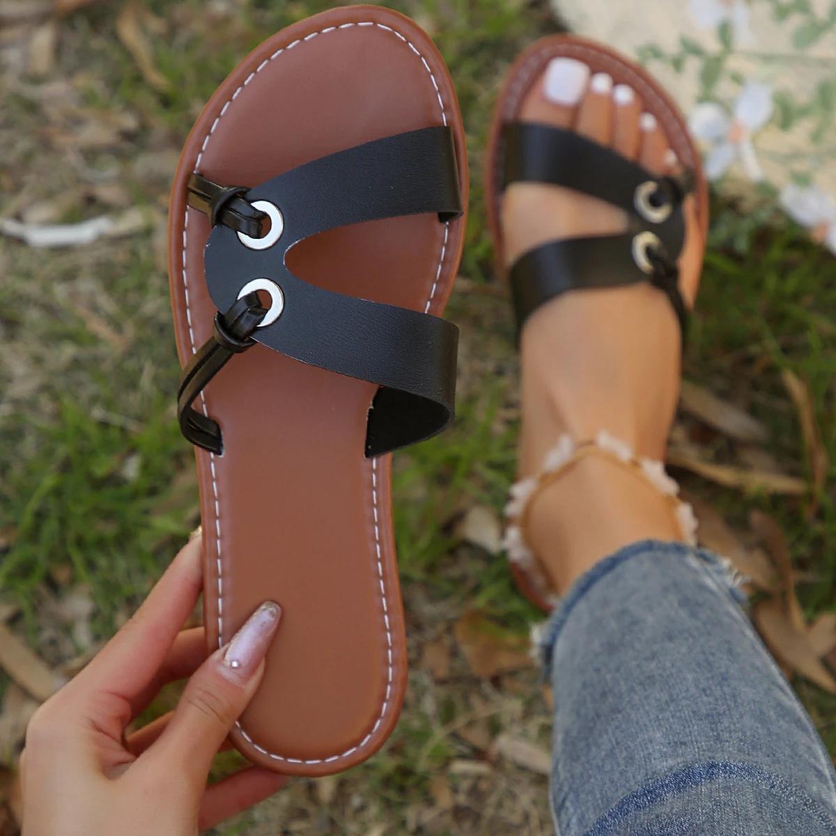 

Women Flat Sandals Fashion Summer Woman Solid Color Open Toe Outdoor Slippers Casual Beach Female Shoes Size 42 Zapatos De Mujer
