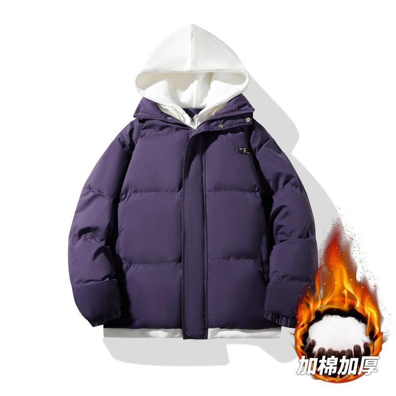 American fake two-piece winter cotton-padded clothes men's new Korean version loose cotton-padded clothes teenagers hooded thickened warm jacket