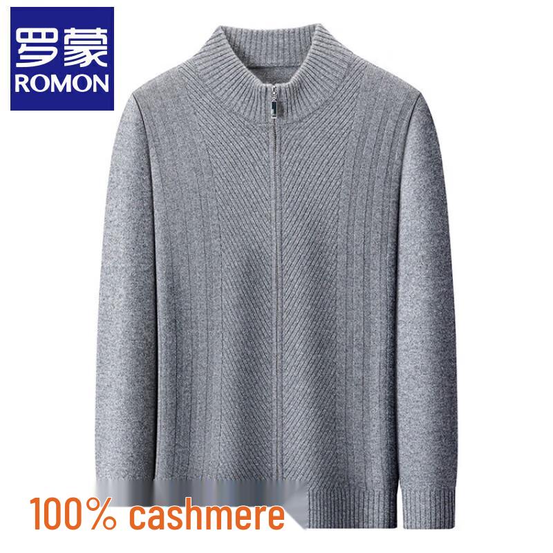 Romens Men's 100% Cashmere Half-Zip Stand Collar Sweater