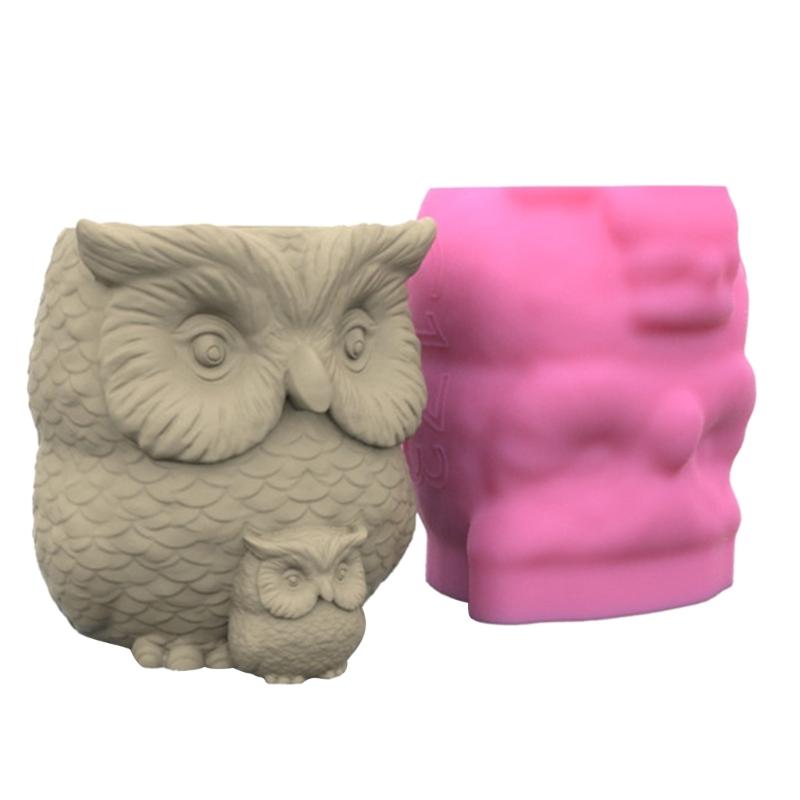 Mother and Son Cat Owl Silicone Mold Flower Epoxy Resin Casting Mold Succulent Vase Cement Mold Candle Holder Mold