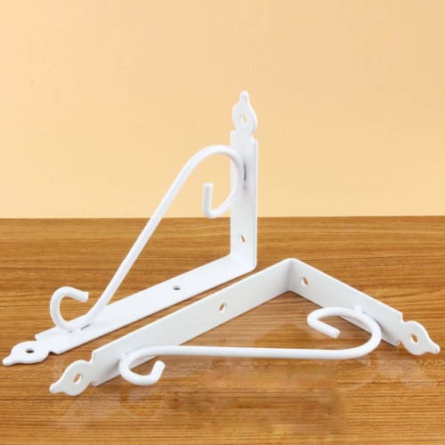 KKlewu Antique Iron L-Shaped Brackets, Shelf Brackets, Set of 4, Screws Included, 150mm, White