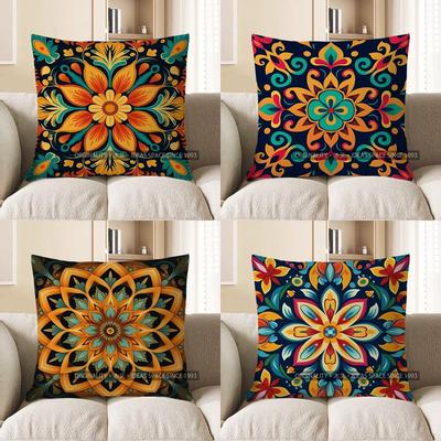 Home Decor Colorful Floral Pattern Throw Pillow Cover Pattern Cushion Cover Suitable For Sofa Bedroom Car Pillow Cover