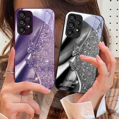 Goldener Schmetterling für Samsung Galaxy S10 4G S20 11E 30 S21 21Fe 22 S24 Pro S23 Ultra 5G S8 S9 Gehärtetes Glas Handyhülle