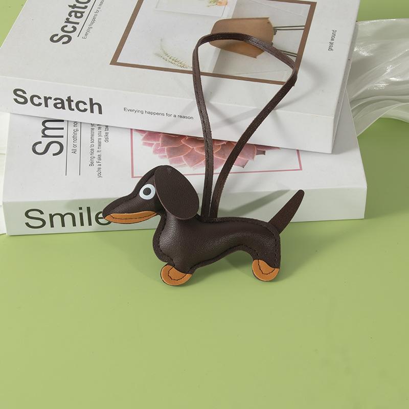 Cute Dachshund Bag Pendant PU Leather Puppy Dog Keychain Sweet Girls Women Bag Phone Pendant Trinket Car Key Ring Gift