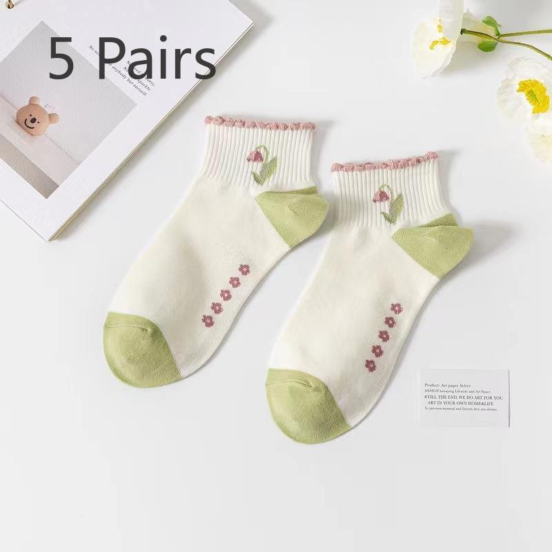 

5 пар женских носков-лодочек в стиле преппи зеленого цвета 5 Pairs