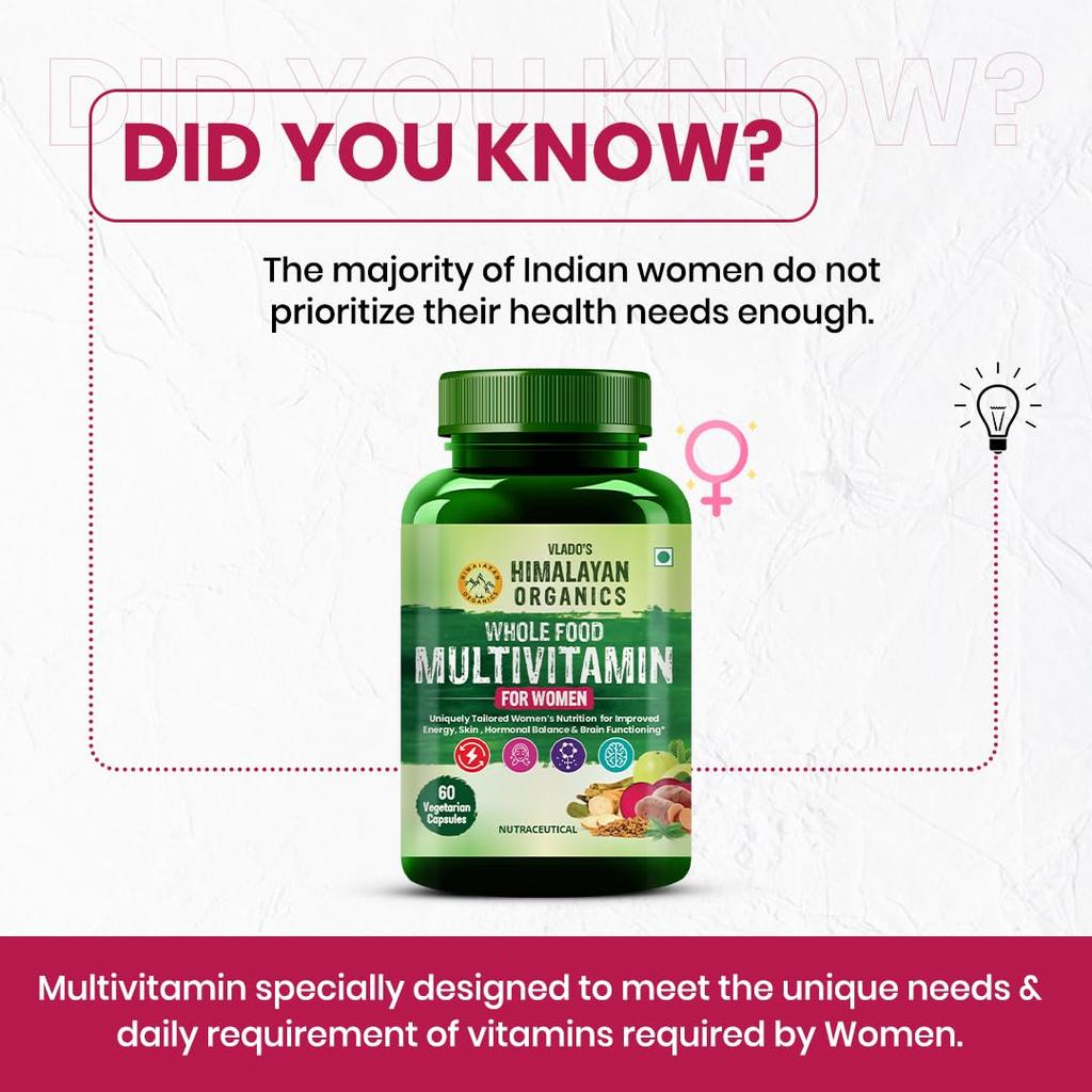 Vlado's Himalayan Organics Wholefood Multivitamin for Women 60 Veg Capsules Energy Immunity Bone Support
