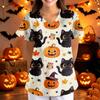Loose Fit V Neck Short Sleeve Halloween Print Medical Scrub Top with Pockets for Women Comfortable Workwear for Healthcare Professionals
