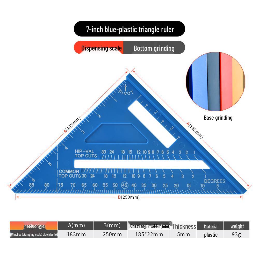 12-inch Aluminum Alloy Black Metric/Imperial Triangle Ruler - 90°/45° Right Angle, 7-inch Woodworking Triangle Plate