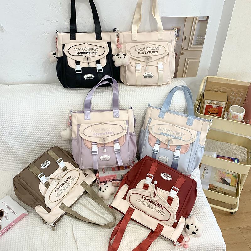 Color Block Shoulder Bag Women's Large Capacity Tote Bag Lightweight Handbag Student Crossbody Bag