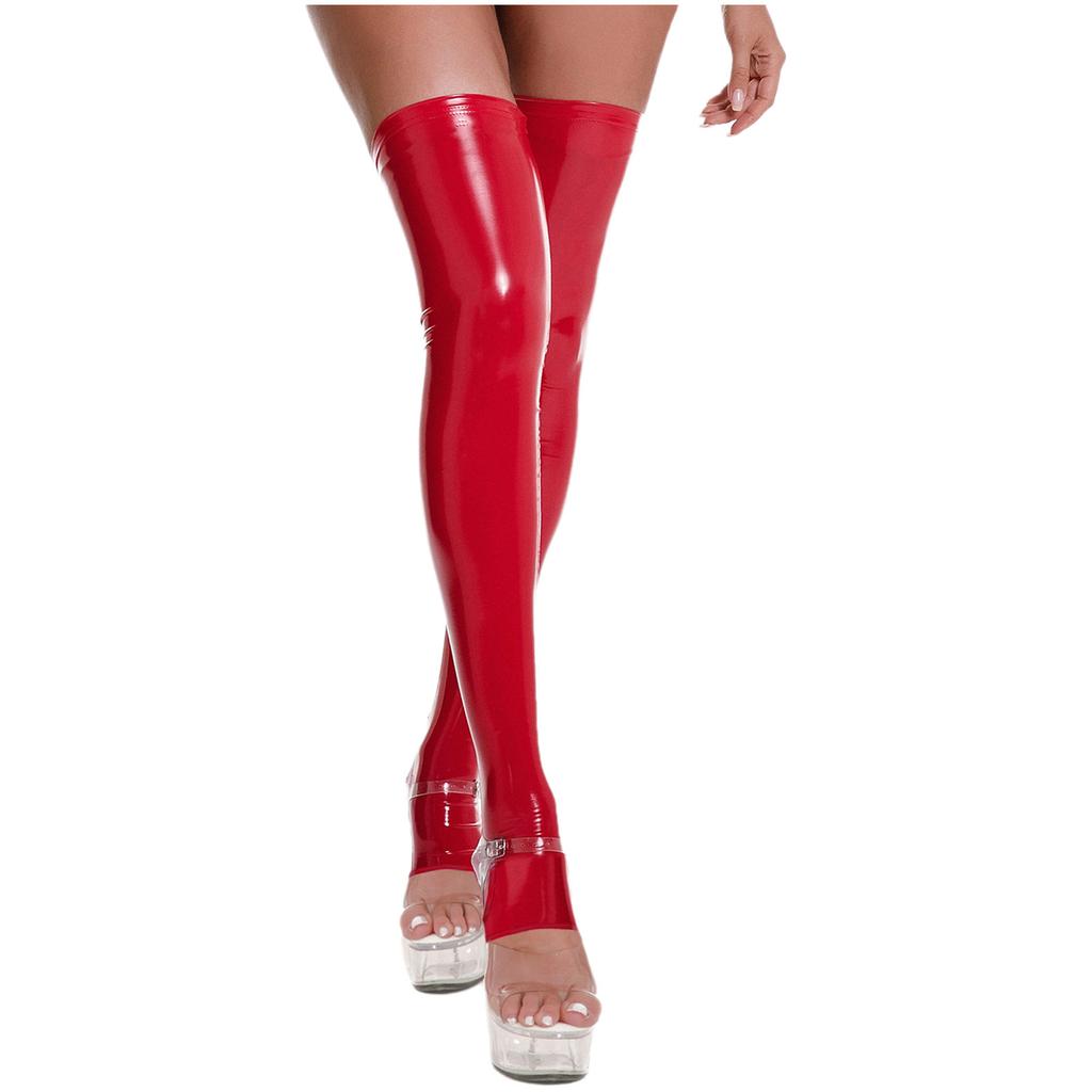 1 Pair Faux Leather Thigh High Socks for Women M-3XL: Long Patent Socks with Exposed Toes, Perfect for Halloween Cosplay
