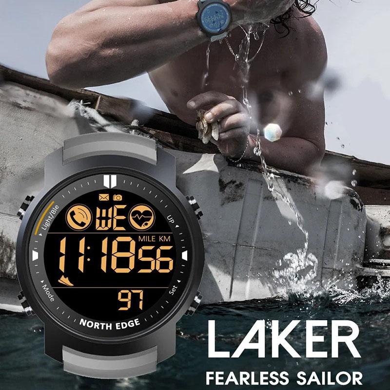 NORTH EDGE Men's Digital Watch Military Waterproof 50M Running Sports Pedometer Stopwatch Watch Heart Rate Wristband Android IOS