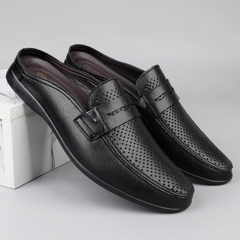 

Fashion Summer Casual Leather Half Slippers Loafers Shoes Men s Comfort Soft Sole Beach Loafers Designer Luxury Fashion Slides Slippers 37