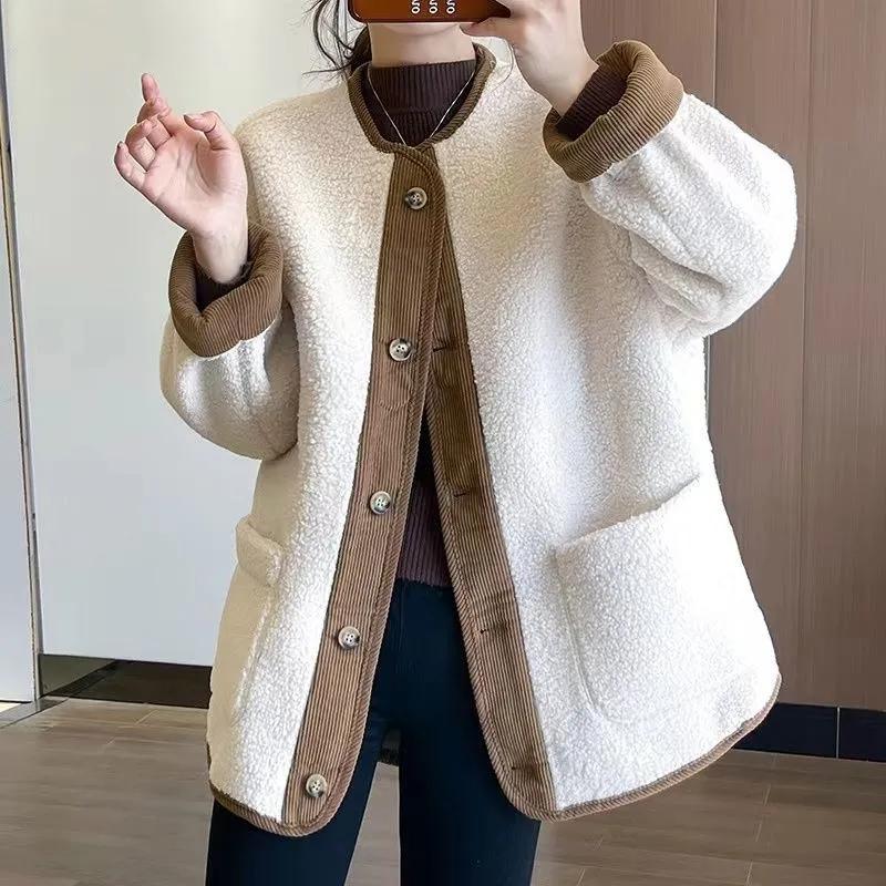 Women's Autumn/Winter Short Loose and Thicken Baseball Jackets Lamb Wool Jacket  Female Casual Outwear Tops