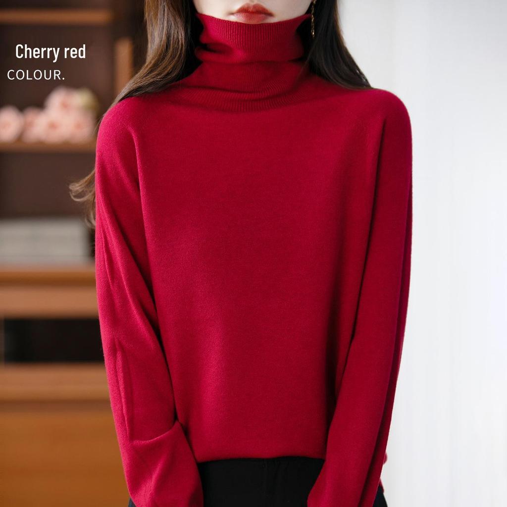 Pullover in pile lavorato a maglia a collo alto a maniche lunghe autunnale per donna