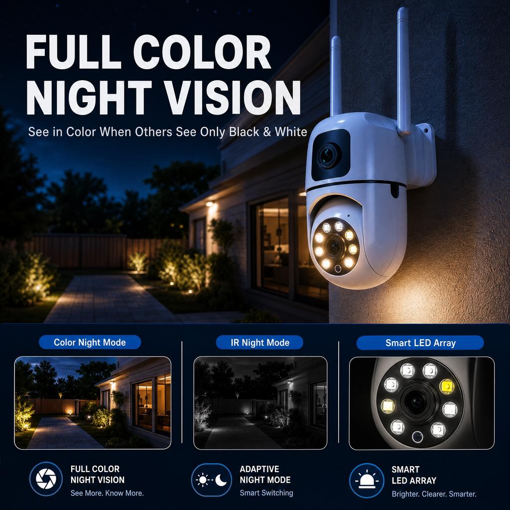 Fotocamera a Doppia Lente HD 8MP WiFi Telecamera di Sicurezza Esterna Impermeabile Interfono Bidirezionale PTZ Tracciamento Mobile Visione Notturna