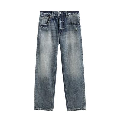 Old Gray and Blue Jeans Men's Casual Loose American Washing Wide-leg Pants