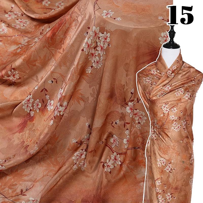 Krajinná hedvábná strečová saténová látka 50x150cm pro tradiční čínské vintage Hanfu Cheongsam dámské oblečení šaty šicí řemesla