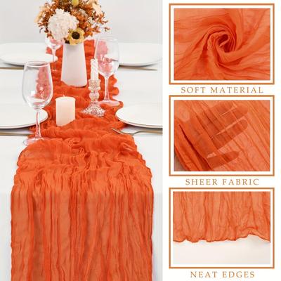 Runner da Tavola in Garza Stile Bohemien - Tessuto Pieghettato Stropicciato per Decorazione di Matrimonio o Festa
