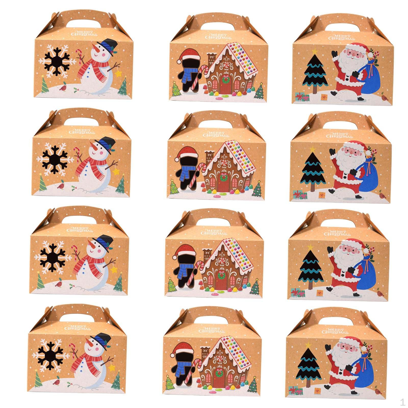 12Pcs Christmas Kraft Paper Bags Candy Gift Bag Cookie Pouch Boxes Packing Box