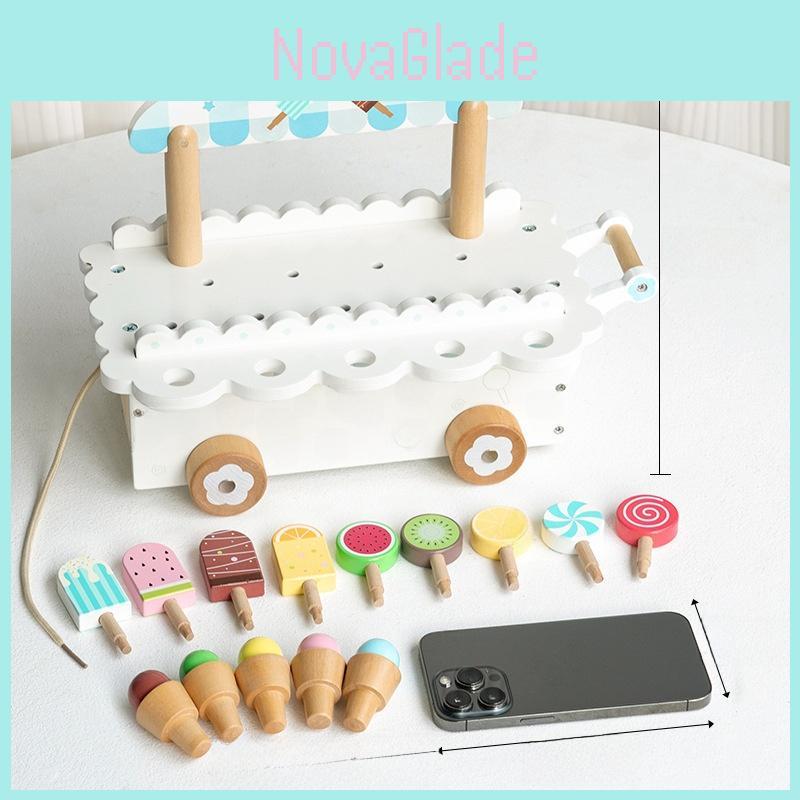 Wooden Ice Cream Cart Playset For Kids Educational Toy Pretend Role Play