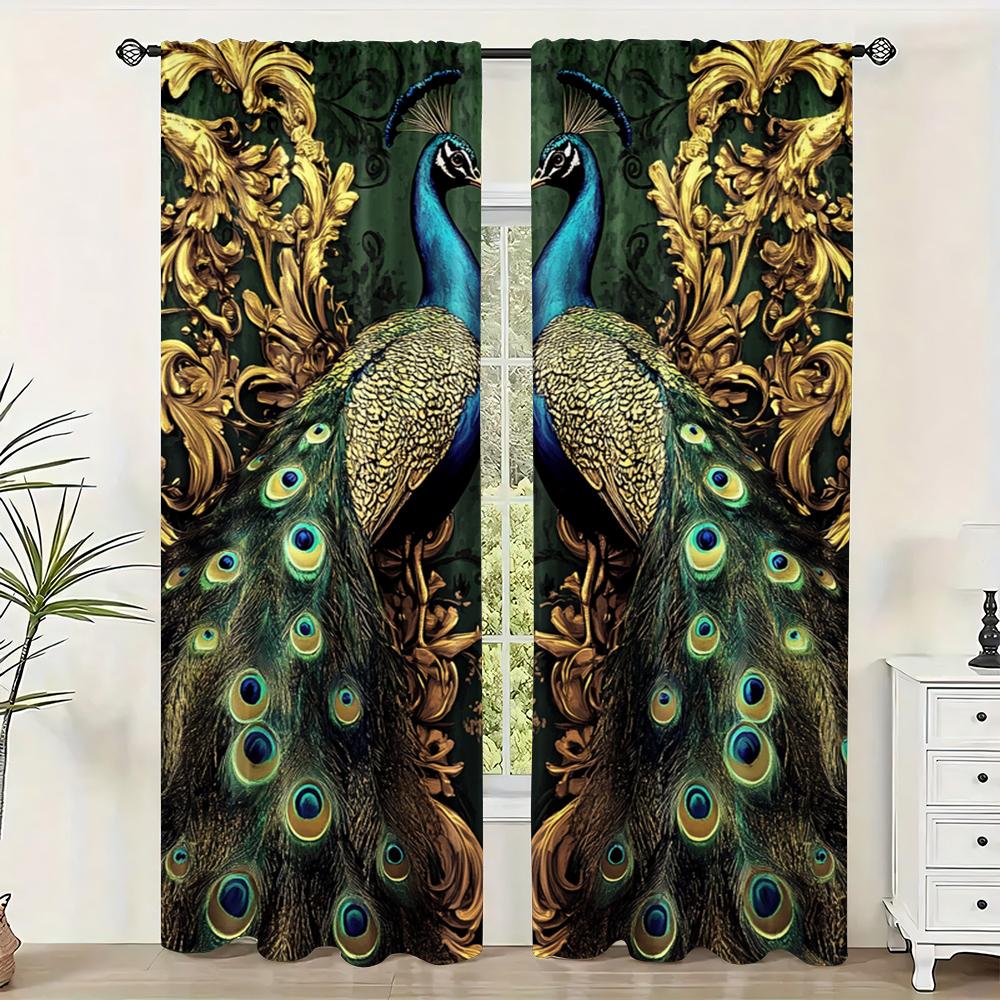 

Elegant Peacock Design Window Curtains Home Office Living Room Bedroom Dormitory Decor Drapery Privacy Curtain Polyester Perfect For Sitting W100*H70(CM)-Grommet top&2PCS