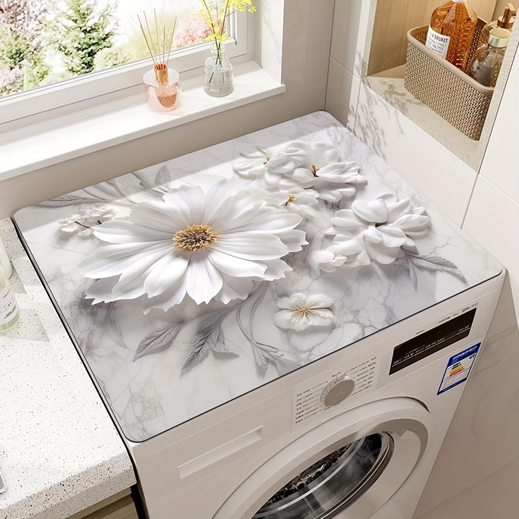 Flower Printed Washing Machine Dust Pad, Quick Drying and Absorbent Kitchen Washing Table Pad, Refrigerator Dust Cover