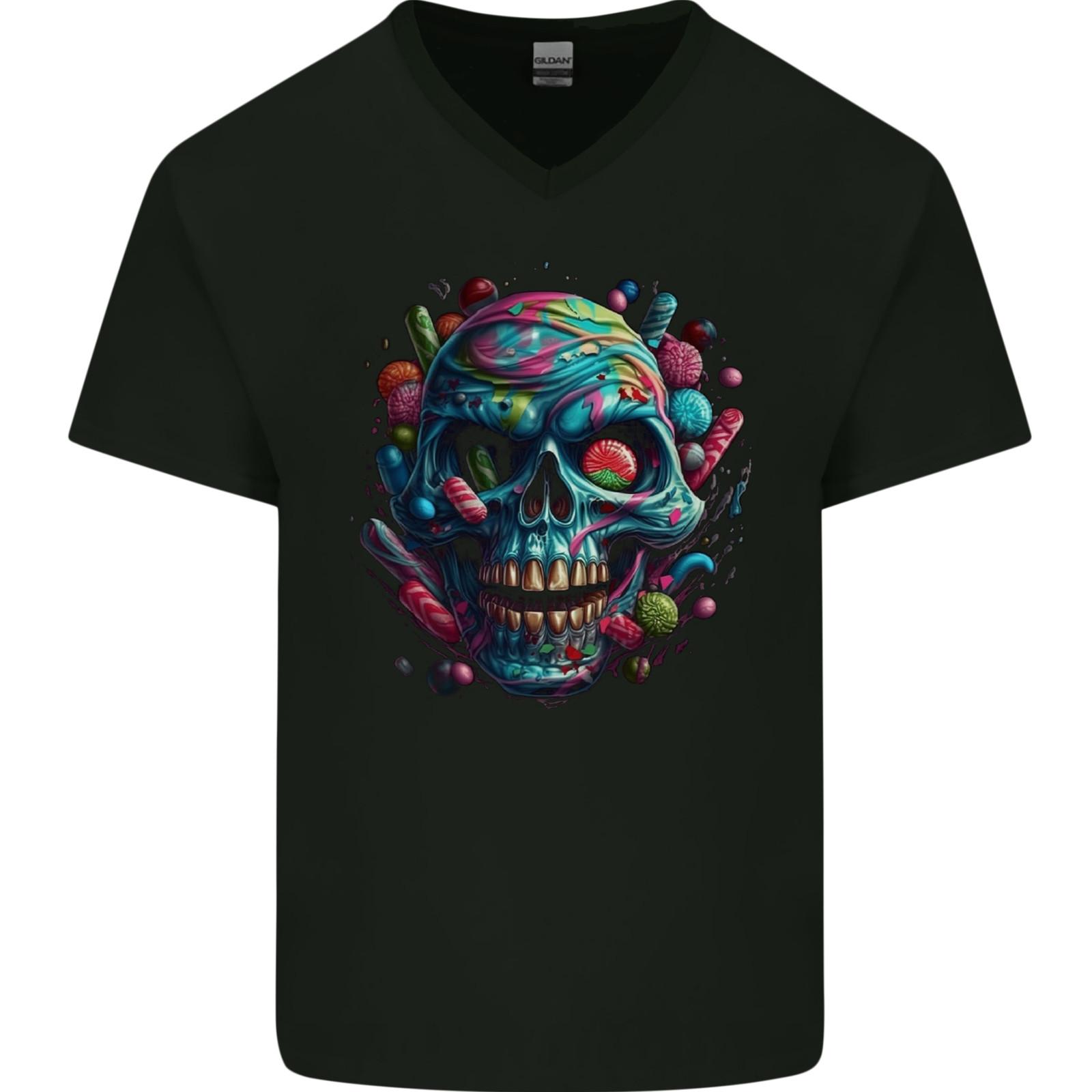

Candy Skull Mens V-Neck Cotton T-Shirt S разноцветный