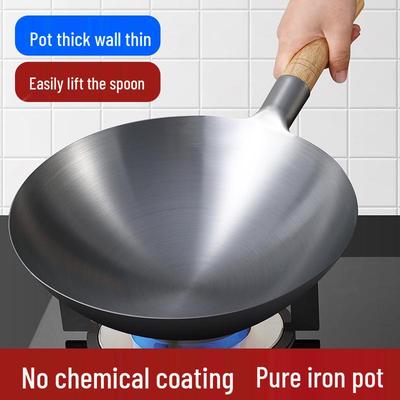 Zhangqiu Non-stick Cast Iron Wok with Large Ladle for Home & Restaurant Use - Suitable for Gas Stoves