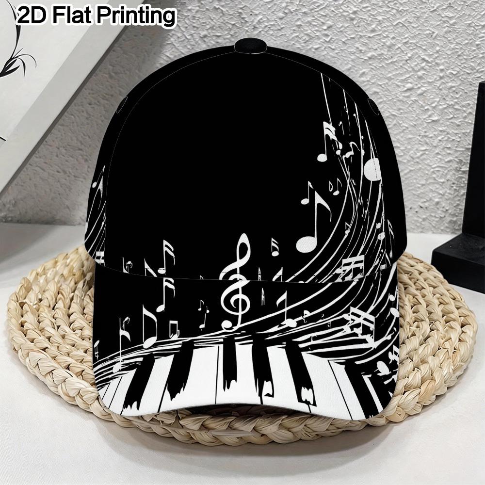 

Music Notes and Piano Pattern Printed Baseball Hat Lightweight Adjustable Duckbill Cap Ideal for Travel Sports Street Fashion