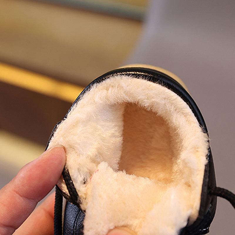 Winter Baby Shoes, Fleece-Lined Thickened for Boys and Girls, Lace-Up Soft-Soled 0-1-2 Years Old Warm Cotton Shoes.