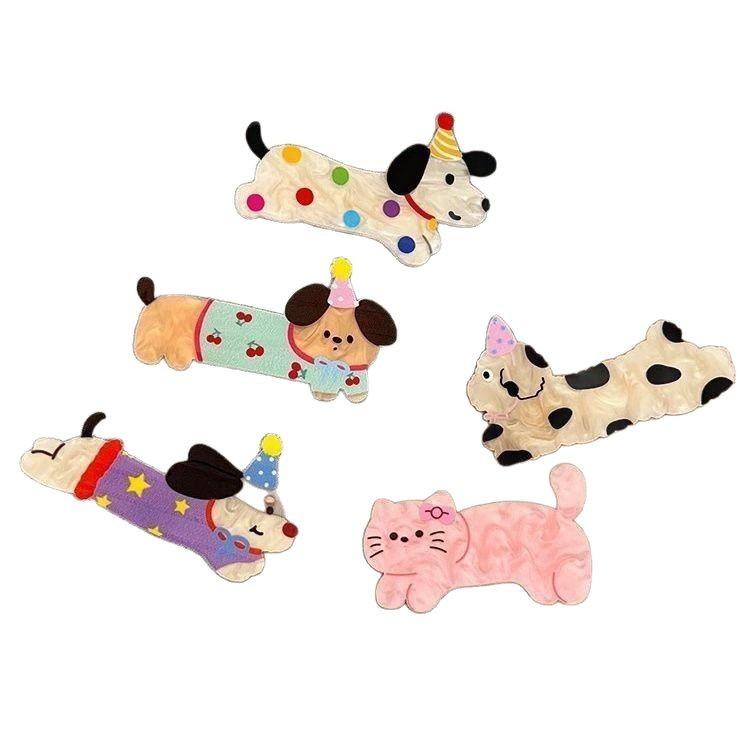 2-5Pcs New Cartoon Puppy Cat Acetate Hair Clip Ins Dopamine Simple Duckbilled Clip Bangs Hair Clip Y2K Hair Accessories Headwear