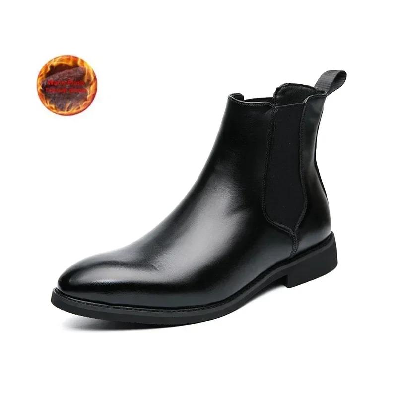 High Top Handmade Men Business Chelsea Boots Black Leather Men Office Shoes 2024 Designer Classic Italy Ankle Boots Size 38-46