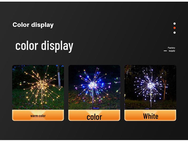 Solar LED Fireworks String Lights - Copper Wire Lights for Christmas, Festival, Courtyard, and Lawn Decor.