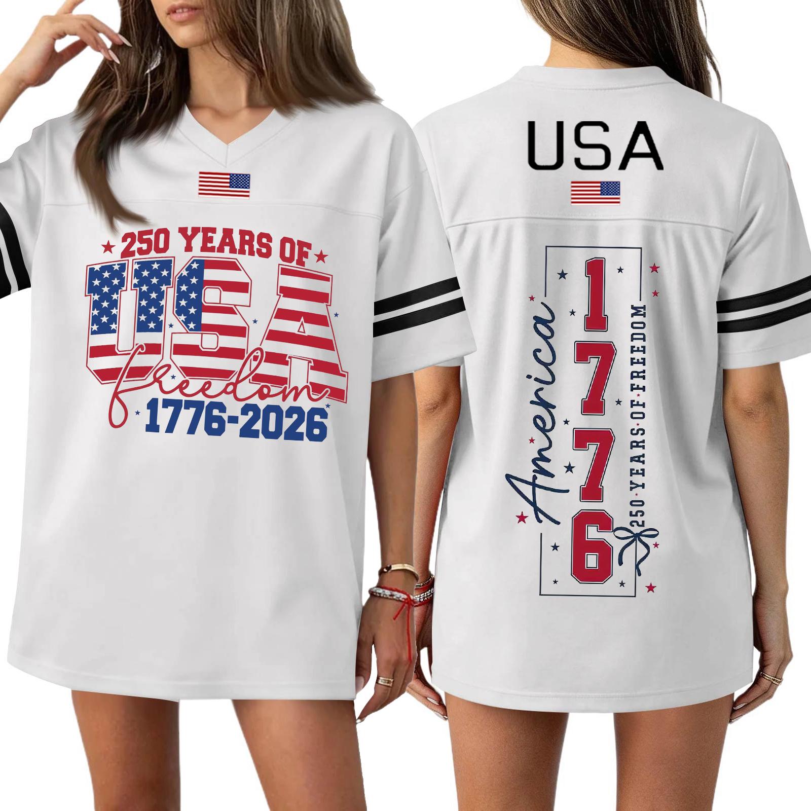 

Womens Loose Fit Short Sleeve V Neck T Shirt Dress Flag Print 250 Years Commemorative Top 1776 2026 XS білий