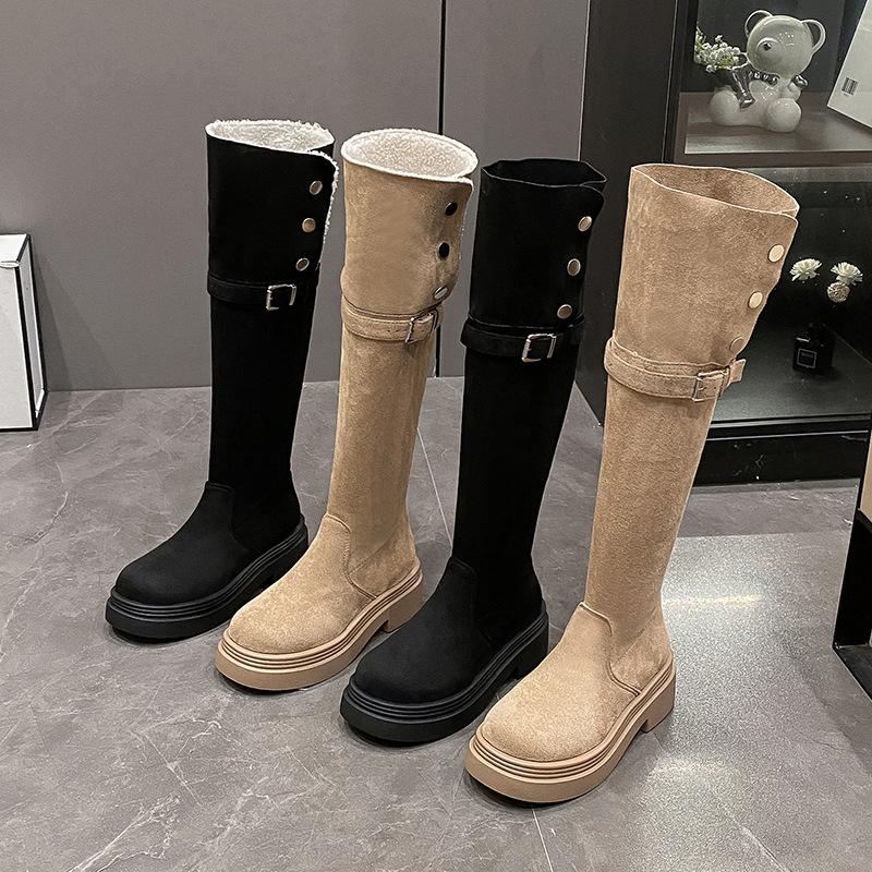 Internet celebrities popular two wear folded thick-soled boots children 2025 autumn and winter new thick heel knee knight boots