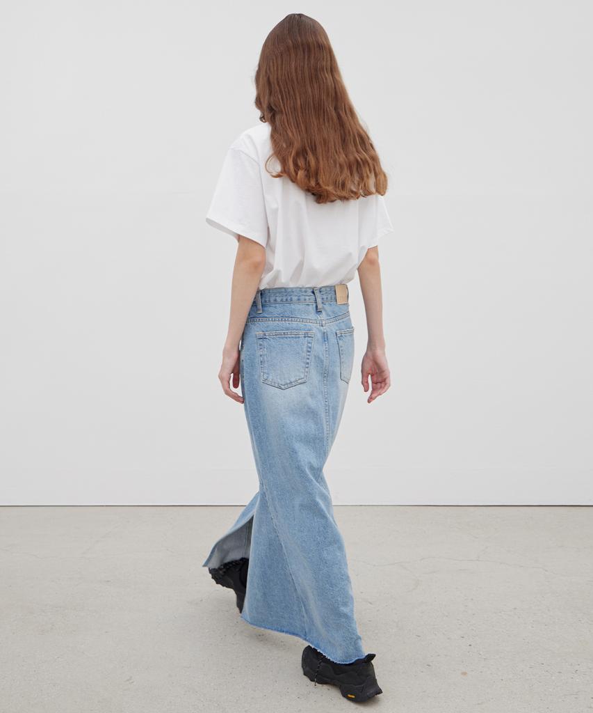 Leuba Front Slit Denim Maxi Skirt - Light Blue