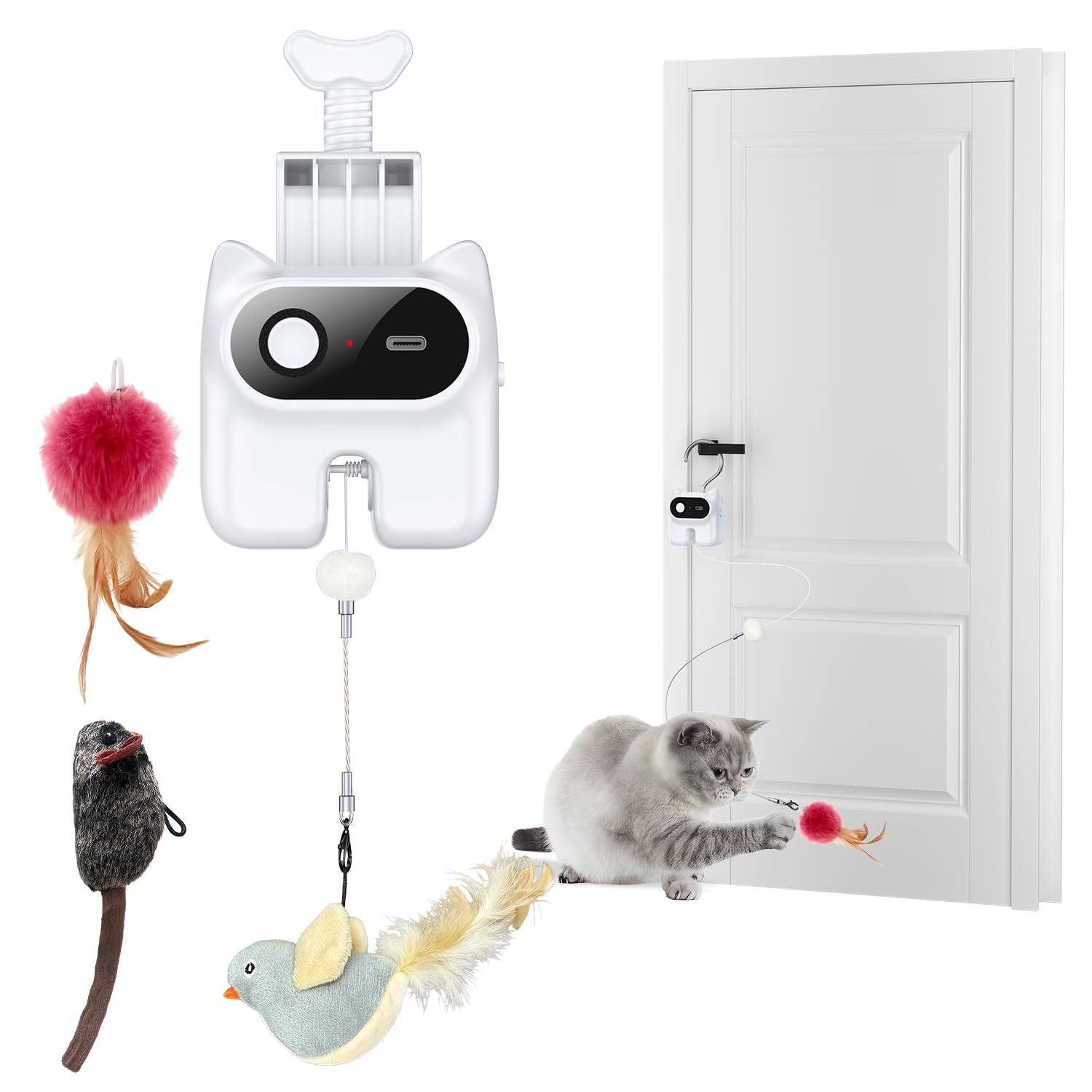 

New Upgraded Electric Cat Toy Automatic Cat Toy with Hanging Function, Self-Play, Built-in Movement, Rechargeable, Exercise Toy for Cats, Stress