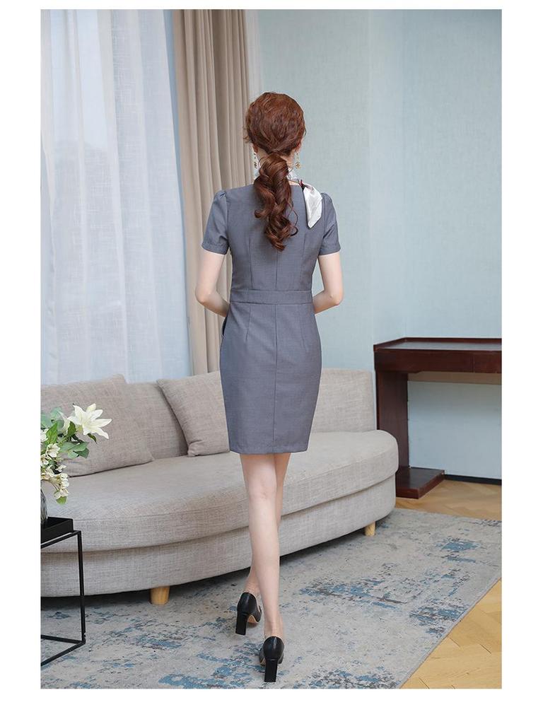 Spring/Summer Round Neck Mid-Length Professional Dress for Beauty Salon